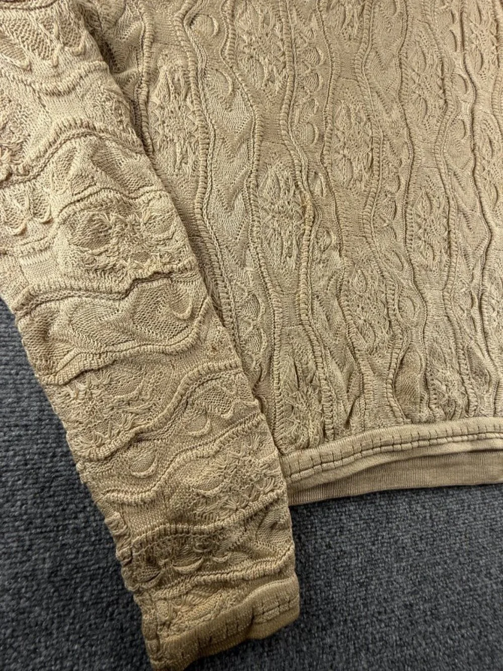 Coogi Basics Australia Made Sweater Men Knit 3D Large Beige Pullover Crew Neck